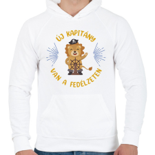 PRINTFASHION Új kapitány - Férfi kapucnis pulóver - Fehér férfi pulóver, kardigán