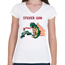 PRINTFASHION Új ragasztópiszotly  - Női V-nyakú póló - Fehér női póló