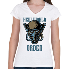 PRINTFASHION ÚJ VILÁGREND - Női V-nyakú póló - Fehér