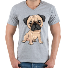 PRINTFASHION Ülő mopsz - Férfi V-nyakú póló - Sport szürke férfi póló