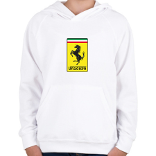 PRINTFASHION Unicorn - Ferrari - Gyerek kapucnis pulóver - Fehér gyerek pulóver, kardigán
