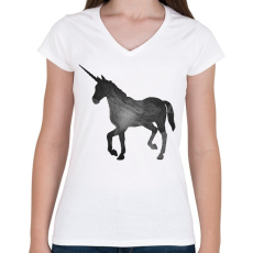 PRINTFASHION Unicorn - Női V-nyakú póló - Fehér