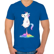 PRINTFASHION Unicornis fart  RAINBOW - Férfi V-nyakú póló - Királykék férfi póló