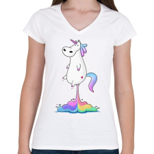 PRINTFASHION Unicornis fart RAINBOW - Női V-nyakú póló - Fehér női póló