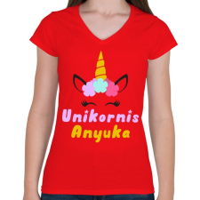 PRINTFASHION Unikornis Anyuka - Női V-nyakú póló - Piros női póló