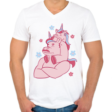 PRINTFASHION Unikornis apa - Férfi V-nyakú póló - Fehér