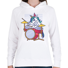 PRINTFASHION Unikornis dobos - Női kapucnis pulóver - Fehér