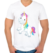 PRINTFASHION Unikornis - Férfi V-nyakú póló - Fehér férfi póló
