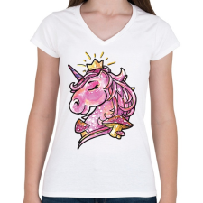 PRINTFASHION Unikornis gombákkal - Női V-nyakú póló - Fehér női póló