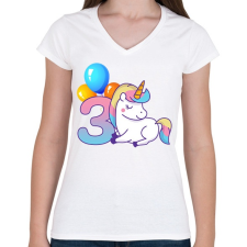 PRINTFASHION Unikornis hercegnő 3 éves - Női V-nyakú póló - Fehér női póló