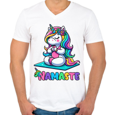 PRINTFASHION Unikornis jóga - Férfi V-nyakú póló - Fehér férfi póló