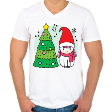 PRINTFASHION Unikornis Karácsony - Férfi V-nyakú póló - Fehér férfi póló