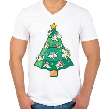 PRINTFASHION Unikornis karácsonyfa - Férfi V-nyakú póló - Fehér férfi póló