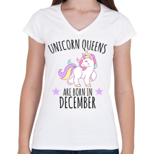 PRINTFASHION Unikornis királylány születésnapja decemberben - Női V-nyakú póló - Fehér női póló