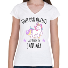 PRINTFASHION Unikornis királylányok születésnapja januárban - Női V-nyakú póló - Fehér