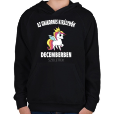 PRINTFASHION Unikornis királynők decemberben születtek (MAGYAR) - Gyerek kapucnis pulóver - Fekete