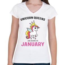 PRINTFASHION Unikornis királynők januárban születtek - Női V-nyakú póló - Fehér