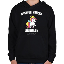 PRINTFASHION Unikornis királynők júliusban születtek (MAGYAR) - Gyerek kapucnis pulóver - Fekete gyerek pulóver, kardigán