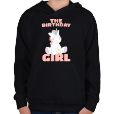 PRINTFASHION Unikornis kislány születésnap - Gyerek kapucnis pulóver - Fekete gyerek pulóver, kardigán