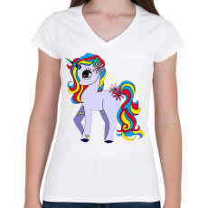 PRINTFASHION unikornis - Női V-nyakú póló - Fehér