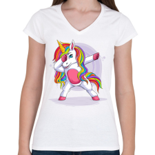 PRINTFASHION Unikornis - Női V-nyakú póló - Fehér női póló