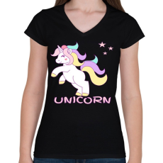 PRINTFASHION unikornis - Női V-nyakú póló - Fekete