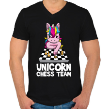 PRINTFASHION Unikornis sakk csapat - Férfi V-nyakú póló - Fekete férfi póló