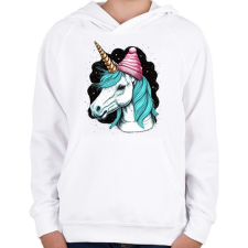 PRINTFASHION Unikornis sapkában - Gyerek kapucnis pulóver - Fehér gyerek pulóver, kardigán