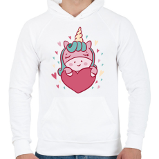PRINTFASHION Unikornis szerelem - Férfi kapucnis pulóver - Fehér