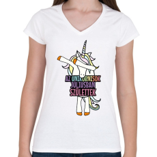 PRINTFASHION Unikornis szülinap július - Női V-nyakú póló - Fehér