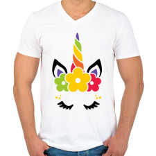 PRINTFASHION Unikornis virágokkal - Férfi V-nyakú póló - Fehér férfi póló