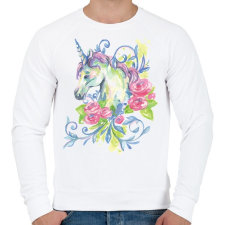 PRINTFASHION Unikornis virágokkal vízfesték - Férfi pulóver - Fehér férfi pulóver, kardigán