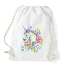 PRINTFASHION Unikornis virágokkal vízfesték - Sportzsák, Tornazsák - Fehér tornazsák