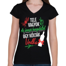 PRINTFASHION Ünnepi hangulat - Női V-nyakú póló - Fekete