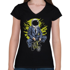 PRINTFASHION Űrbiciklis - Női V-nyakú póló - Fekete