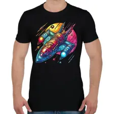 PRINTFASHION Űrhajó - Férfi póló - Fekete férfi póló