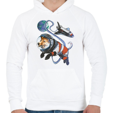 PRINTFASHION Űrhajós corgi - Férfi kapucnis pulóver - Fehér férfi pulóver, kardigán