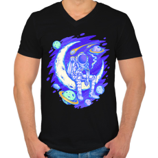 PRINTFASHION űrhajós - Férfi V-nyakú póló - Fekete