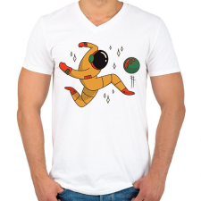PRINTFASHION Űrhajós focista - Férfi V-nyakú póló - Fehér férfi póló