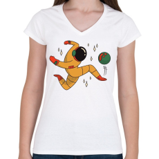 PRINTFASHION Űrhajós focista - Női V-nyakú póló - Fehér