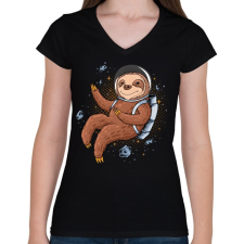 PRINTFASHION Űrhajós lajhár - Női V-nyakú póló - Fekete női póló