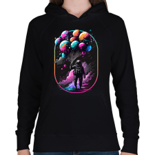 PRINTFASHION Űrhajós léggömbökkel - Női kapucnis pulóver - Fekete női pulóver, kardigán