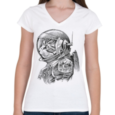 PRINTFASHION Űrhajós macska - Női V-nyakú póló - Fehér