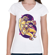 PRINTFASHION Űrhajós pizzával - Női V-nyakú póló - Fehér