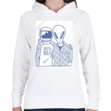 PRINTFASHION Űrlény és Űrhajós - Női kapucnis pulóver - Fehér női pulóver, kardigán