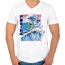 PRINTFASHION Űrlény szörf - Férfi V-nyakú póló - Fehér férfi póló
