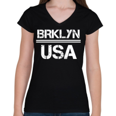 PRINTFASHION Usa brooklyn - Női V-nyakú póló - Fekete