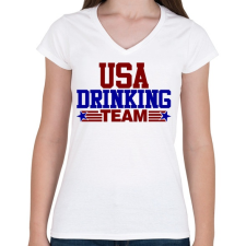 PRINTFASHION USA drinking team - Női V-nyakú póló - Fehér női póló
