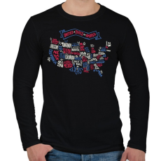 PRINTFASHION USA - rajzos térkép - Amerikai Egyesült Államok - Férfi hosszú ujjú póló - Fekete
