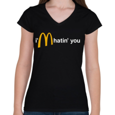 PRINTFASHION Utállak - Női V-nyakú póló - Fekete